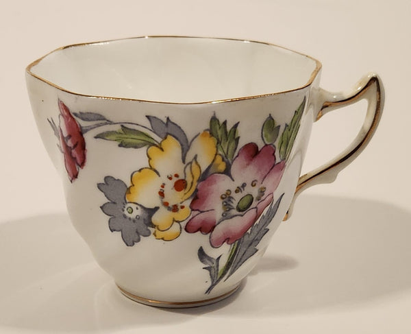 Vintage Rosina Pink Yellow and Grey Flowers Bone China Tea Cup Made in England
