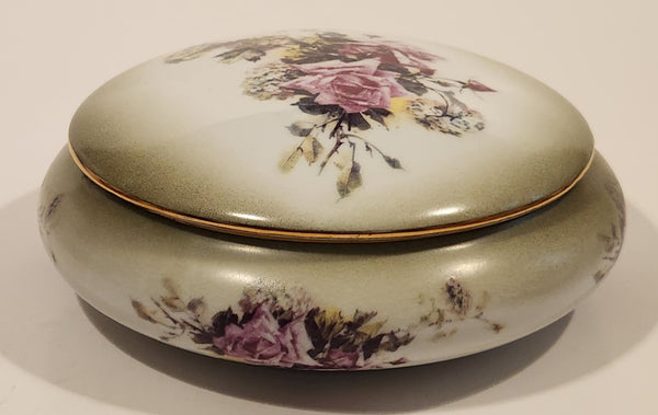 Vintage 1898 China Company Pink Rose Flowers Porcelain Trinket Box with Lid