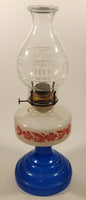 Antique Queen Ann Home Sweet Home Red Flower Decor Milk Glass and Blue Glass 18" Tall Oil Lamp