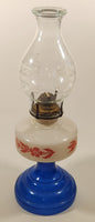 Antique Queen Ann Home Sweet Home Red Flower Decor Milk Glass and Blue Glass 18" Tall Oil Lamp