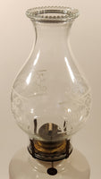 Antique Queen Ann Home Sweet Home Red Flower Decor Milk Glass and Blue Glass 18" Tall Oil Lamp