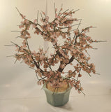 Vintage Chinese Art 22 1/2" Tall Pink Cherry Blossom Green Glass Jade Tree Ceramic Planter Fake Plant Sculpture
