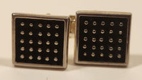 Vintage Black Studded Grid Square Shaped Silver Tone Cufflinks