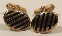 Vintage Swank Blue Gem Striped Silver Tone Cufflinks
