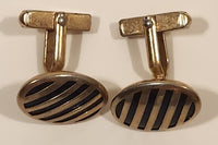 Vintage Swank Blue Gem Striped Silver Tone Cufflinks
