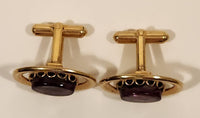 Vintage Purple Amethyst Lucite Oval Shaped Gold Tone Cufflinks