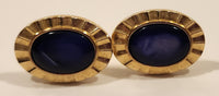 Vintage Blue Swirl Gemstone Gold Tone Cufflinks