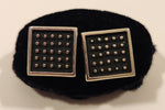 Vintage Black Studded Grid Square Shaped Silver Tone Cufflinks