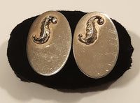 Vintage Leaf Design Oval Shaped Gold Tone Cufflinks