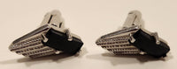 Vintage Sparkling Galaxy Sandstone Gem Art Deco Wings Silver Tone Cufflinks