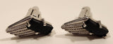 Vintage Sparkling Galaxy Sandstone Gem Art Deco Wings Silver Tone Cufflinks