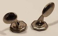 Antique Edwardian Black Enamel Rhinestone Octagonal Shaped Silver Tone Cufflinks