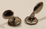 Antique Edwardian Black Enamel Rhinestone Octagonal Shaped Silver Tone Cufflinks