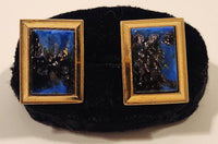 Vintage Blue Black Cosmic Sparkling Night Sky Gold Tone Cufflinks
