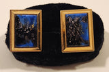 Vintage Blue Black Cosmic Sparkling Night Sky Gold Tone Cufflinks