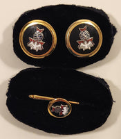 Vintage Knights of Columbus 4th Degree Enamel Gold Tone Cufflinks Set and Tie Stud