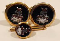 Vintage Knights of Columbus 4th Degree Enamel Gold Tone Cufflinks Set and Tie Stud