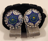 Vintage 1970s Envoy Blue Green White Concho Silver Tone Mesh Wrap Cufflinks