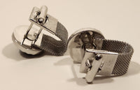 Vintage 1970s Envoy Blue Green White Concho Silver Tone Mesh Wrap Cufflinks
