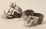 Vintage 1970s Envoy Blue Green White Concho Silver Tone Mesh Wrap Cufflinks