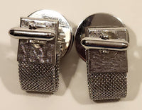 Vintage 1970s Envoy Blue Green White Concho Silver Tone Mesh Wrap Cufflinks