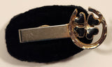 Vintage Horse Shoe with Black Enamel 4 Leaf Clover Gold Tone Tie Clip