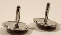 Vintage Mounted Gold Green Mallard Ducks Silver Tone Cufflinks