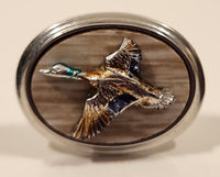 Vintage Mounted Gold Green Mallard Ducks Silver Tone Cufflinks