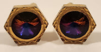 Vintage Red Cerise Rivoli Gold Tone Cufflinks