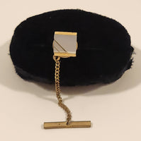 Vintage Mother of Pearl Metal Tie Tack Pin with Chain