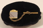 Vintage Mother of Pearl Metal Tie Tack Pin with Chain
