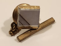 Vintage Mother of Pearl Metal Tie Tack Pin with Chain