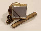 Vintage Mother of Pearl Metal Tie Tack Pin with Chain