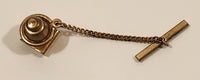 Vintage Mother of Pearl Metal Tie Tack Pin with Chain