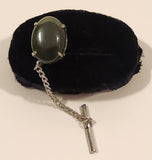 Vintage Dark Green Jade Metal Tie Tack Pin with Chain