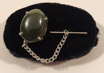 Vintage Dark Green Jade Metal Tie Tack Pin with Chain