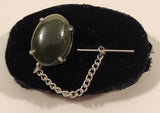 Vintage Dark Green Jade Metal Tie Tack Pin with Chain