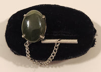 Vintage Dark Green Jade Metal Tie Tack Pin with Chain