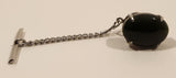 Vintage Dark Green Jade Metal Tie Tack Pin with Chain