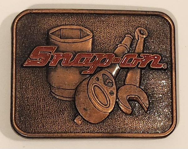 Vintage Century Canada Snap-On Tools Red Enamel Copper Tone Metal Belt Buckle