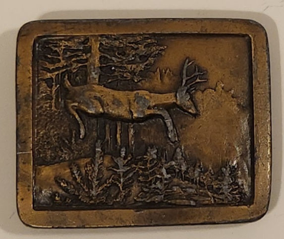 Vintage 1977 Indiana Metal Craft Deer in the Forest Metal Belt Buckle