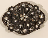 Vintage Victorian Style Flower Shaped Rhinestone Covered Metal Belt Buckle