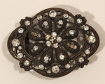 Vintage Victorian Style Flower Shaped Rhinestone Covered Metal Belt Buckle