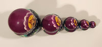 Vintage U.S.S.R Soviet Union Russian Purple Wooden Nesting Dolls Set of 5