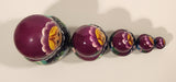 Vintage U.S.S.R Soviet Union Russian Purple Wooden Nesting Dolls Set of 5