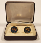 Vintage 1951 & 1972 Canada 1 Cent Penny Coin Blue Enamel Gold Plated Cufflinks In Case