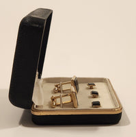 Vintage Formal Wear by John Forsyth Black Resin Square Gold Tone Cufflinks and Tie Tack Studs In Case