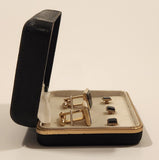 Vintage Formal Wear by John Forsyth Black Resin Square Gold Tone Cufflinks and Tie Tack Studs In Case