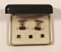 Vintage Formal Wear by John Forsyth Black Resin Square Gold Tone Cufflinks and Tie Tack Studs In Case