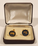 Vintage 1974 & 1975 Canada 1 Cent Penny Coin Blue Enamel Gold Plated Cufflinks In Case
